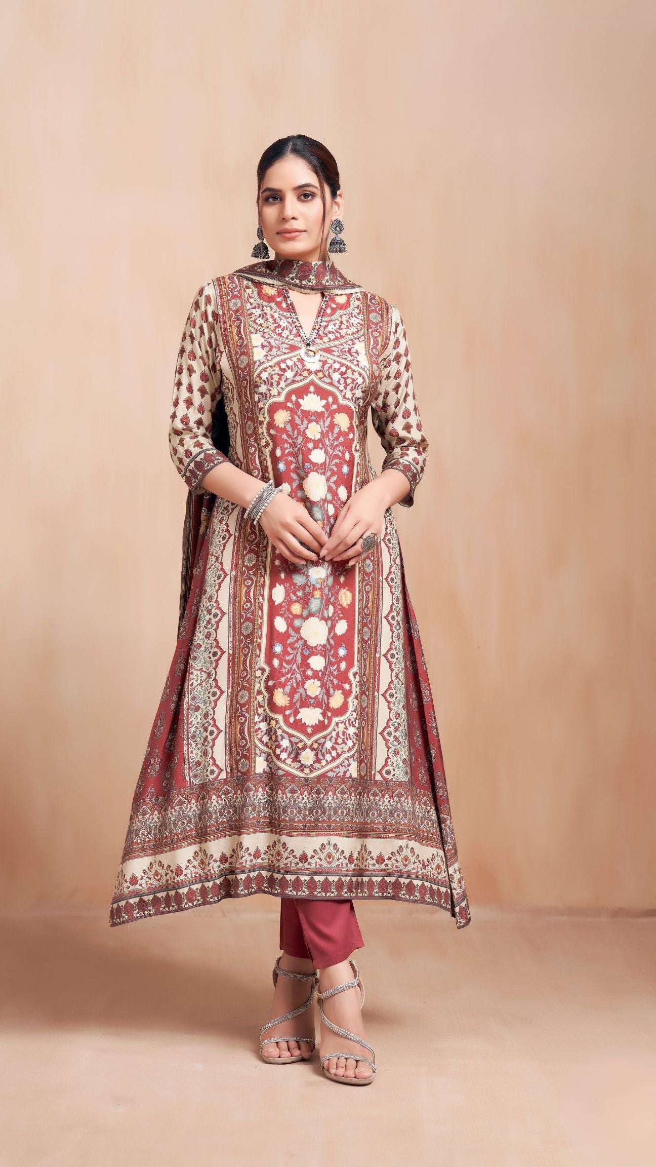 Maroon Printed Suit Set