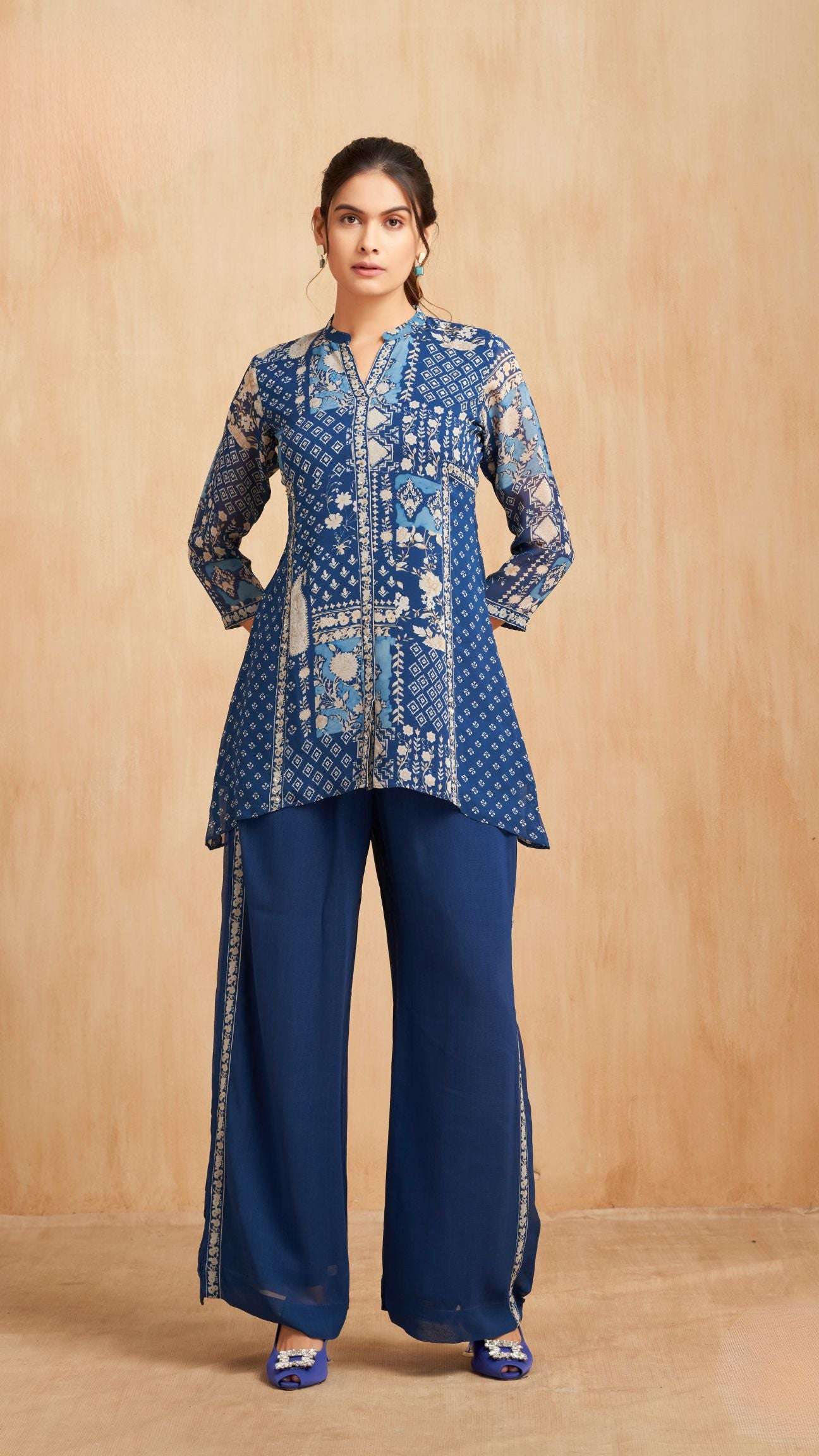 Blue Printed Kurta Pant Set