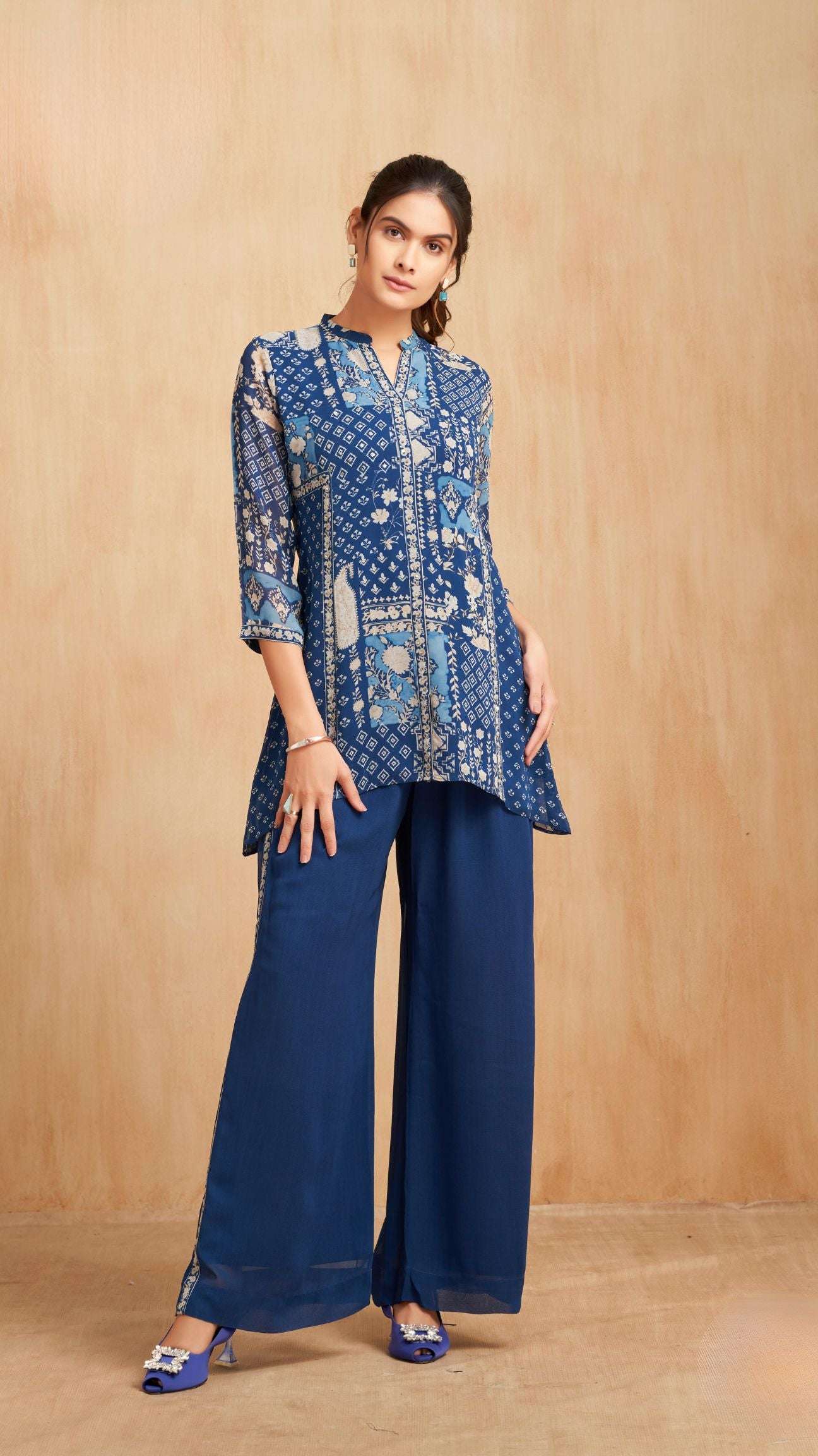 Blue Printed Kurta Pant Set