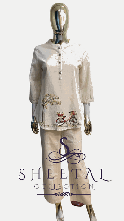 Cream Khadi Embroidered Co-ord Set