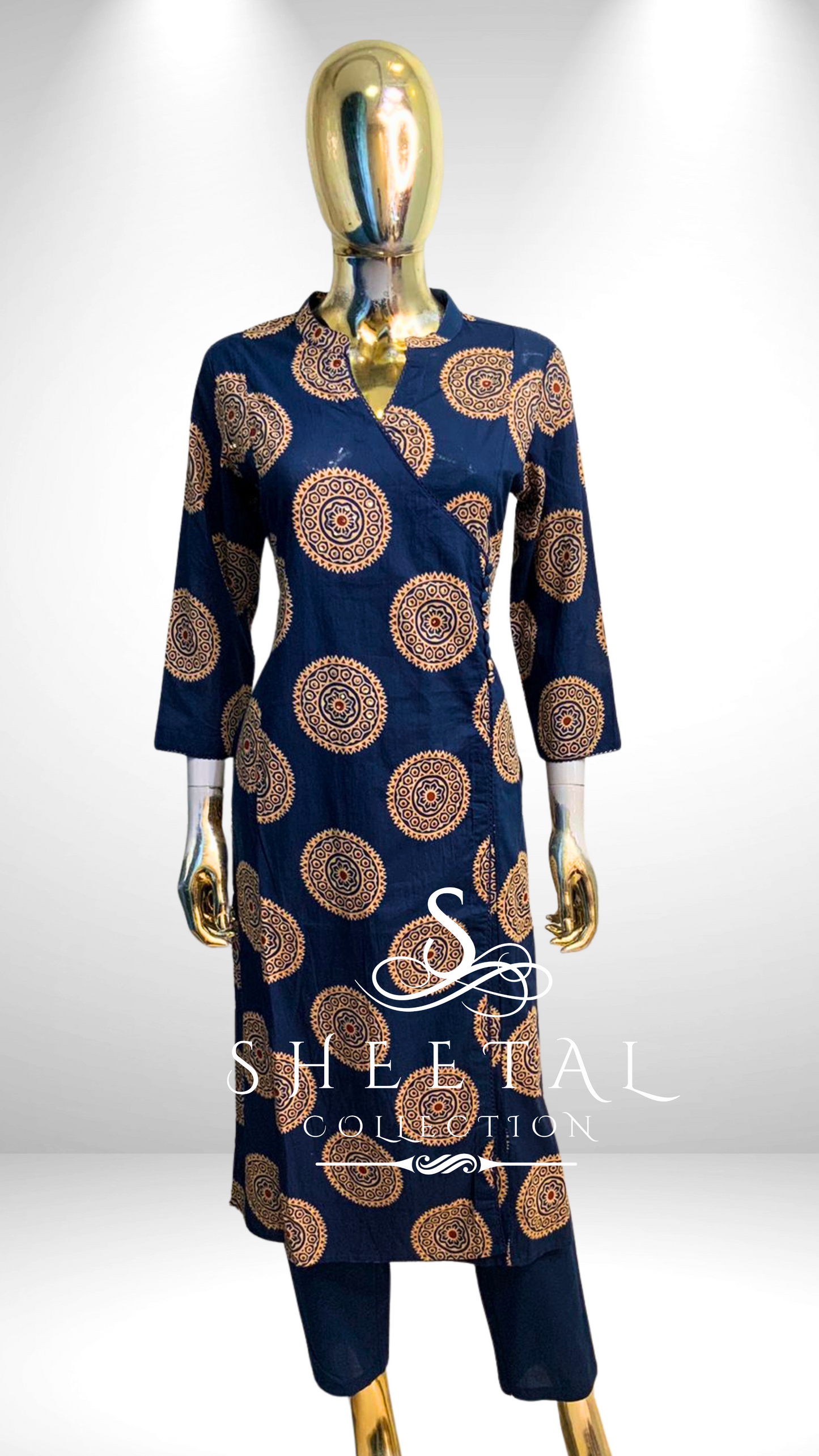 Navy Blue Cotton Printed 2-piece Set