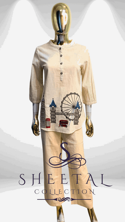 Cream Khadi London Embroidered Co-ord Set