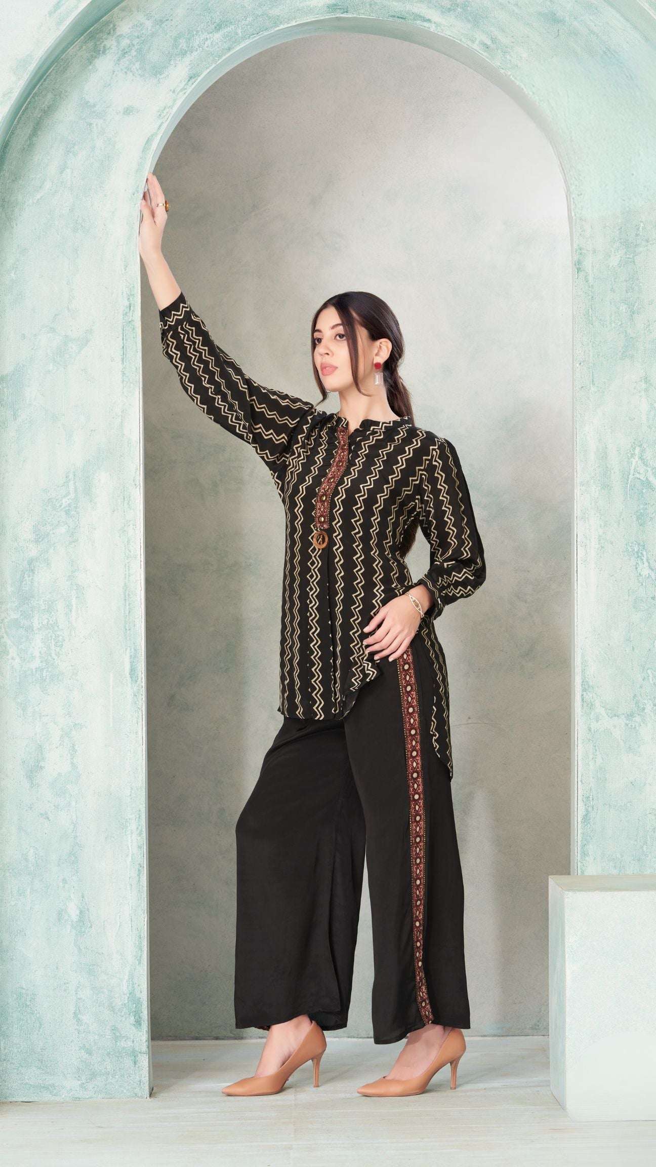 Black Zigzag Kurta Pant Set