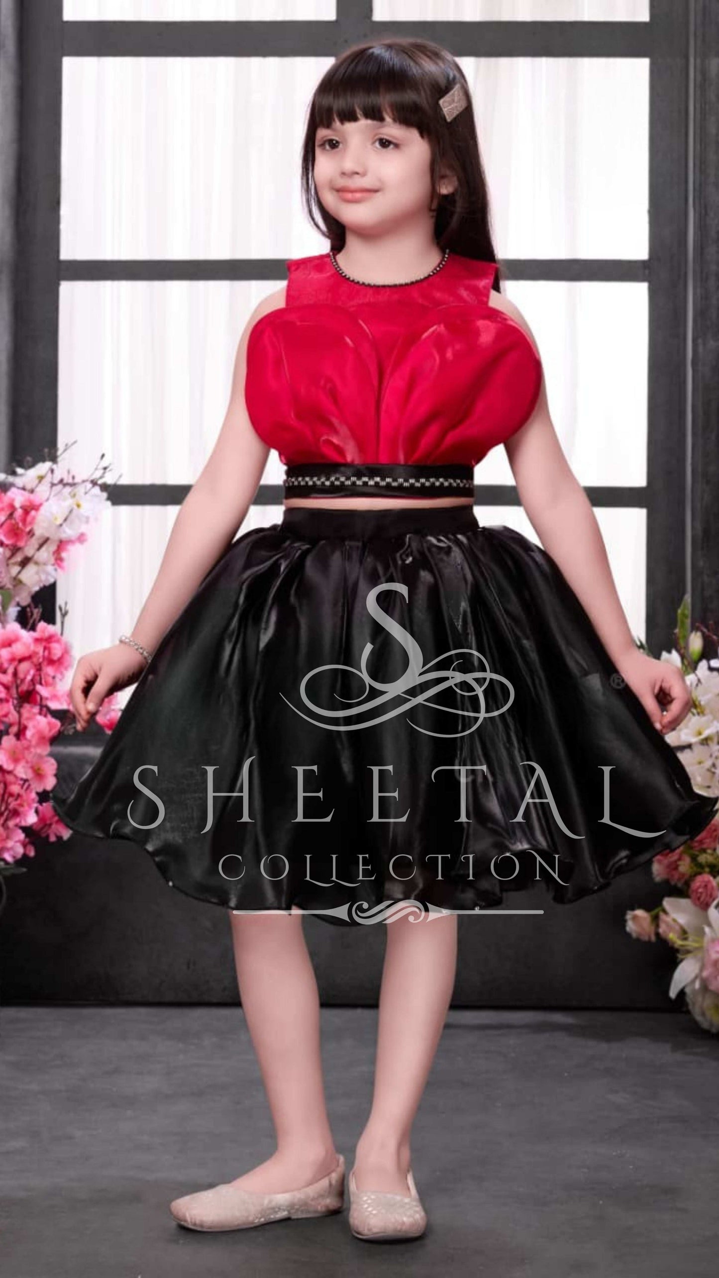 Red and Black Layered Party Dress โ Sheetal Collection