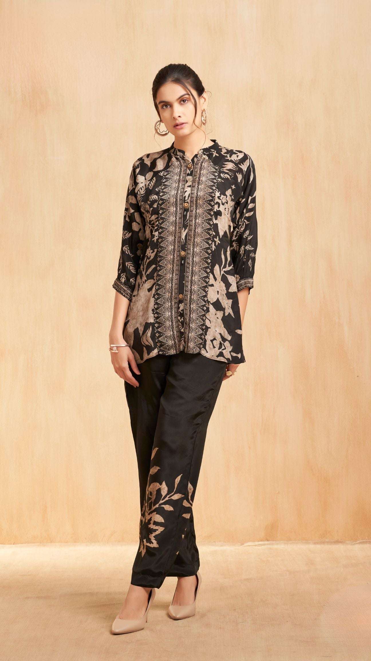 Black Floral Short Kurta Set