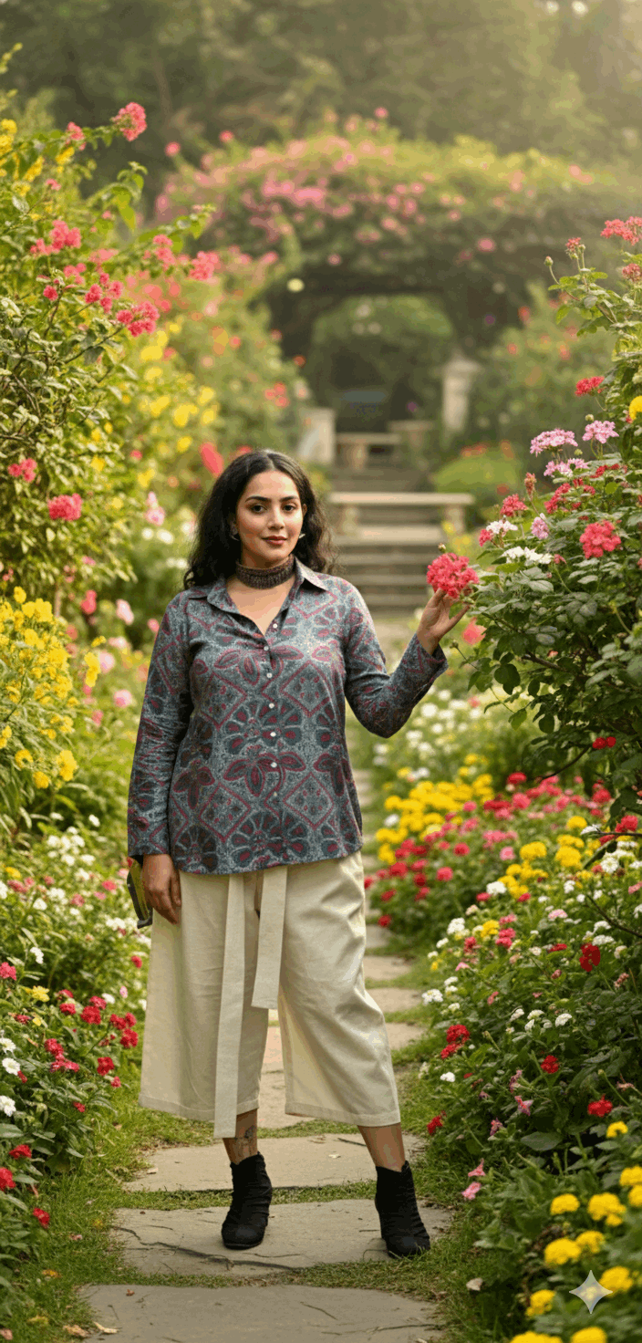 Olive Muslin Handkerchief Top & Off-White Flex Cotton Wide Pant Set