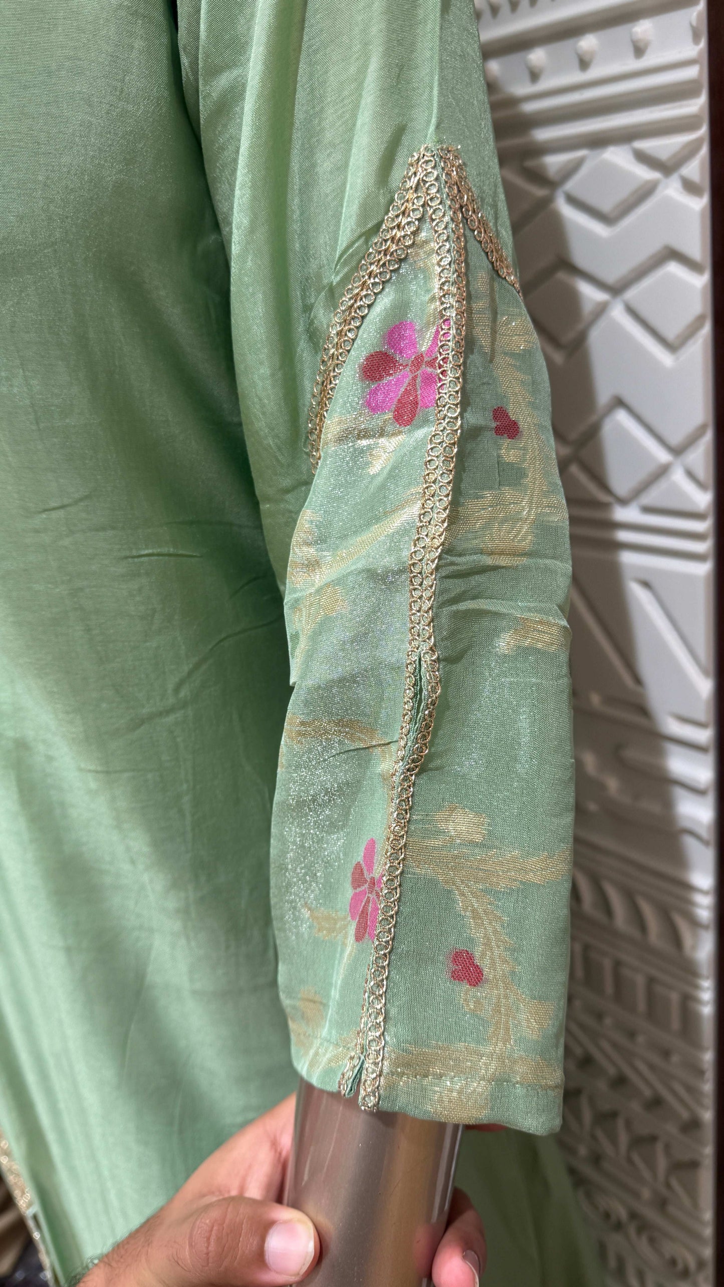 Mint Green Floral Embroidered Silk 3 Piece Suit Set β Sheetal Collection