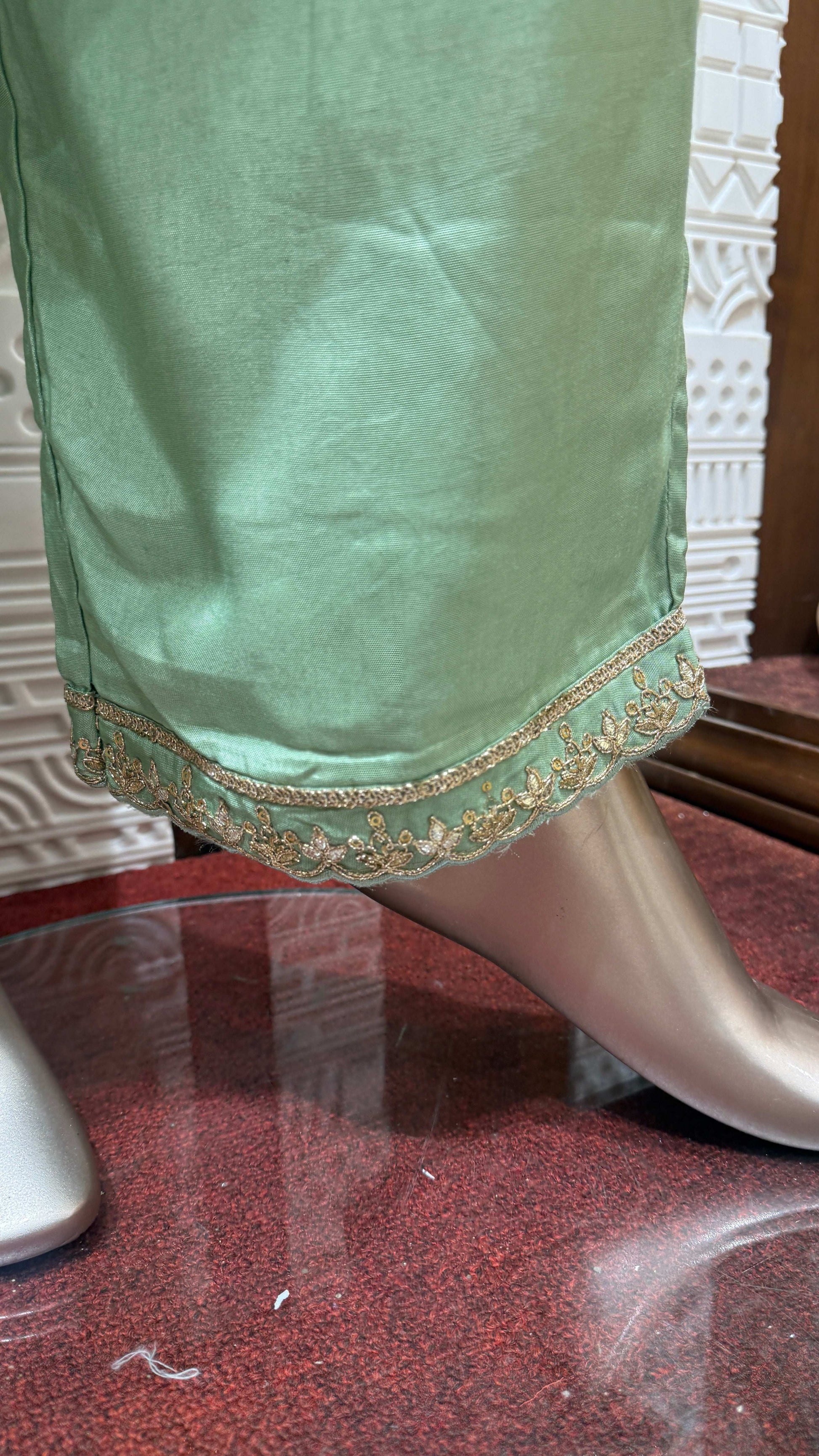 Mint Green Floral Embroidered Silk 3 Piece Suit Set β Sheetal Collection