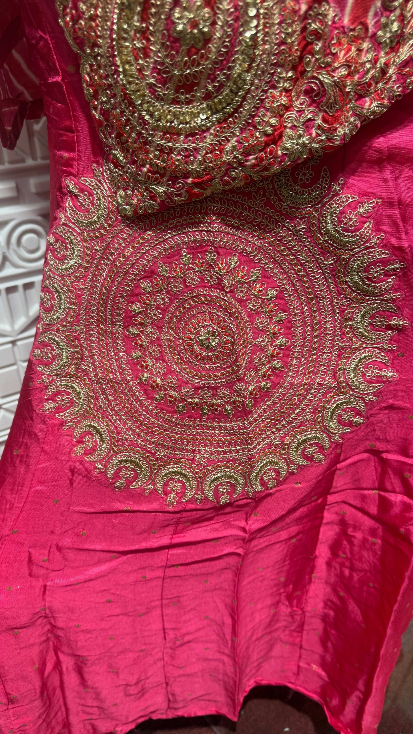 Pink Leheriya Embroidered Laos Slick Sharara Set β Sheetal Collection