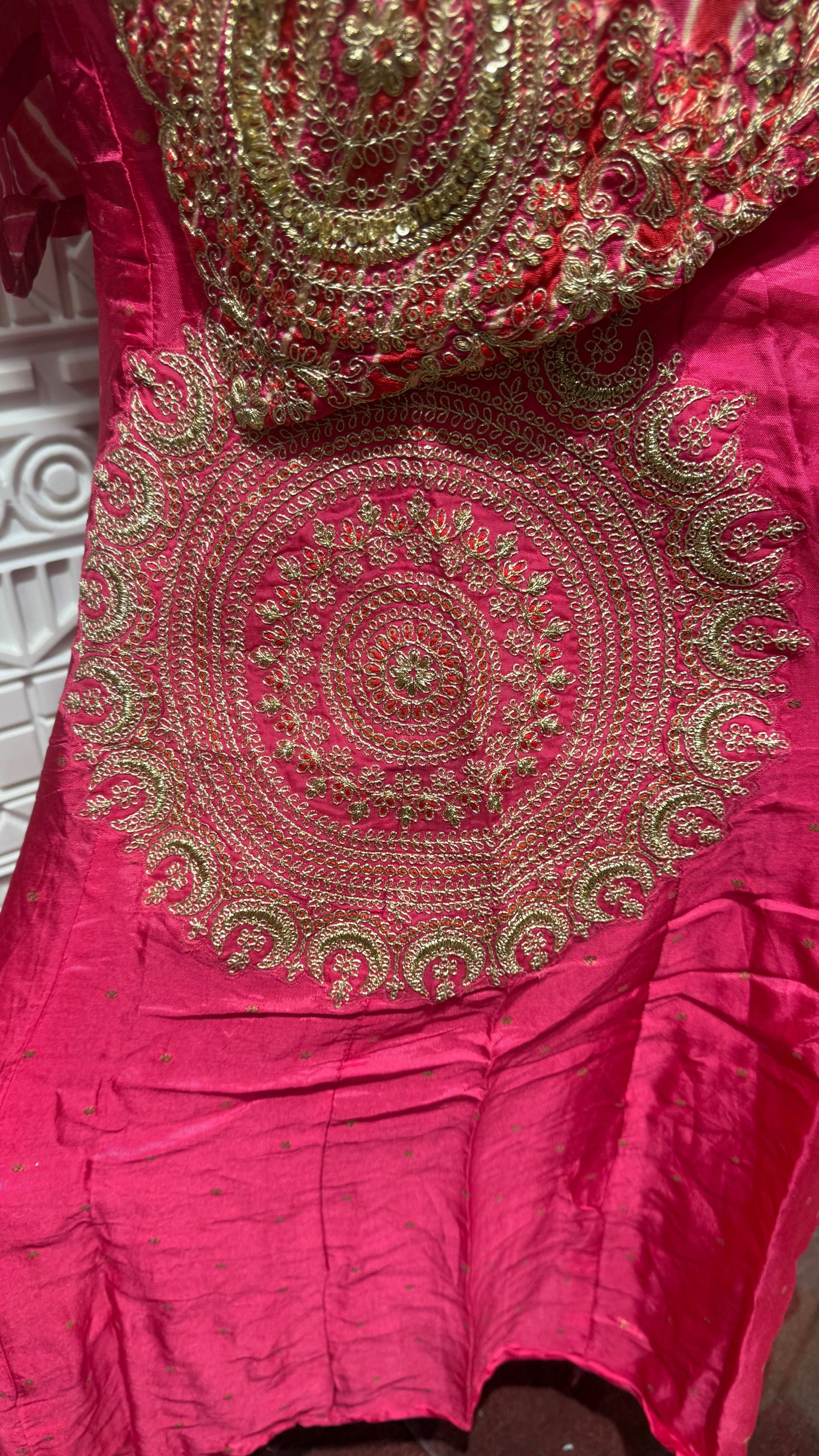 Pink Leheriya Embroidered Laos Slick Sharara Set β Sheetal Collection