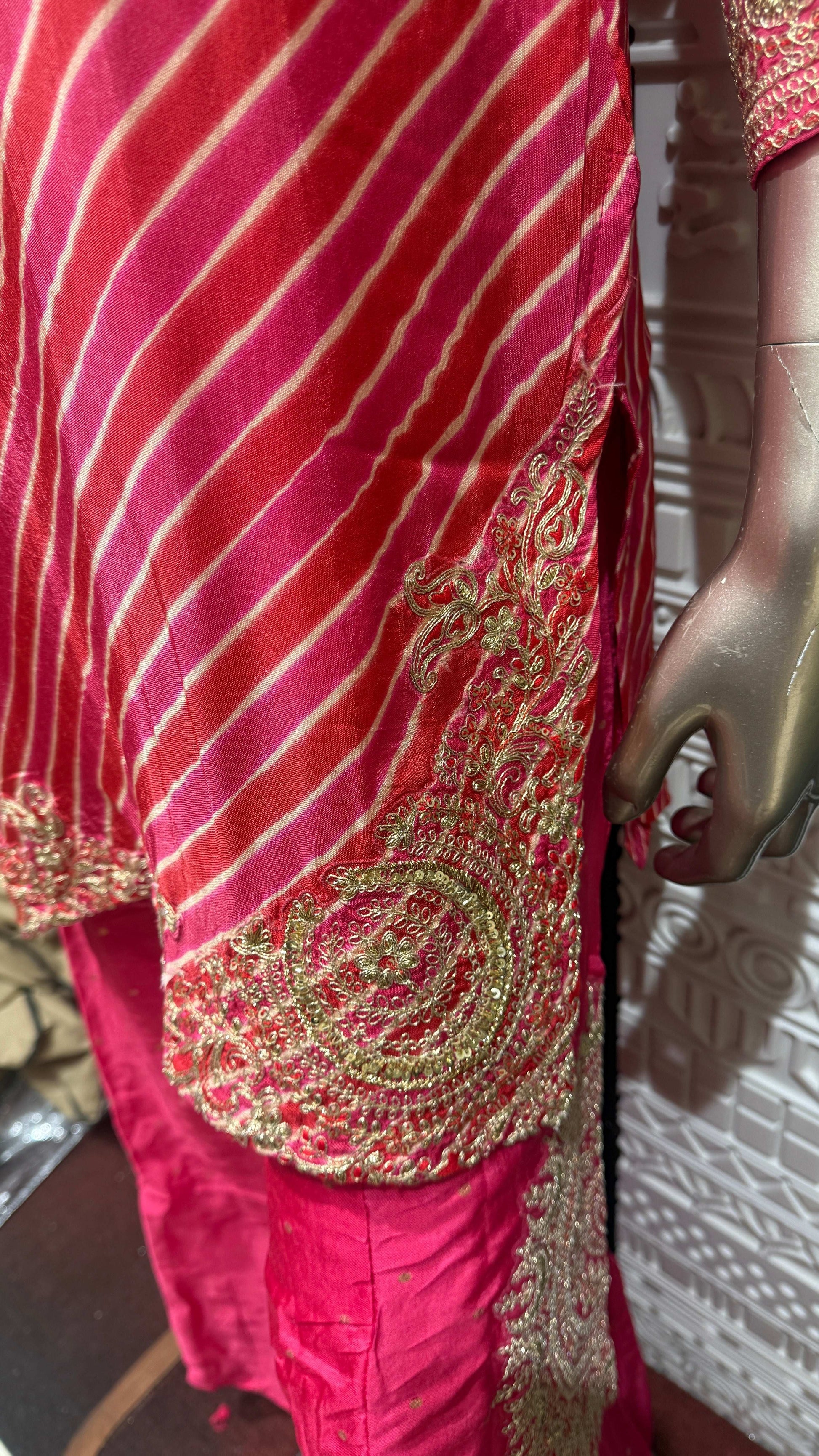 Pink Leheriya Embroidered Laos Slick Sharara Set β Sheetal Collection