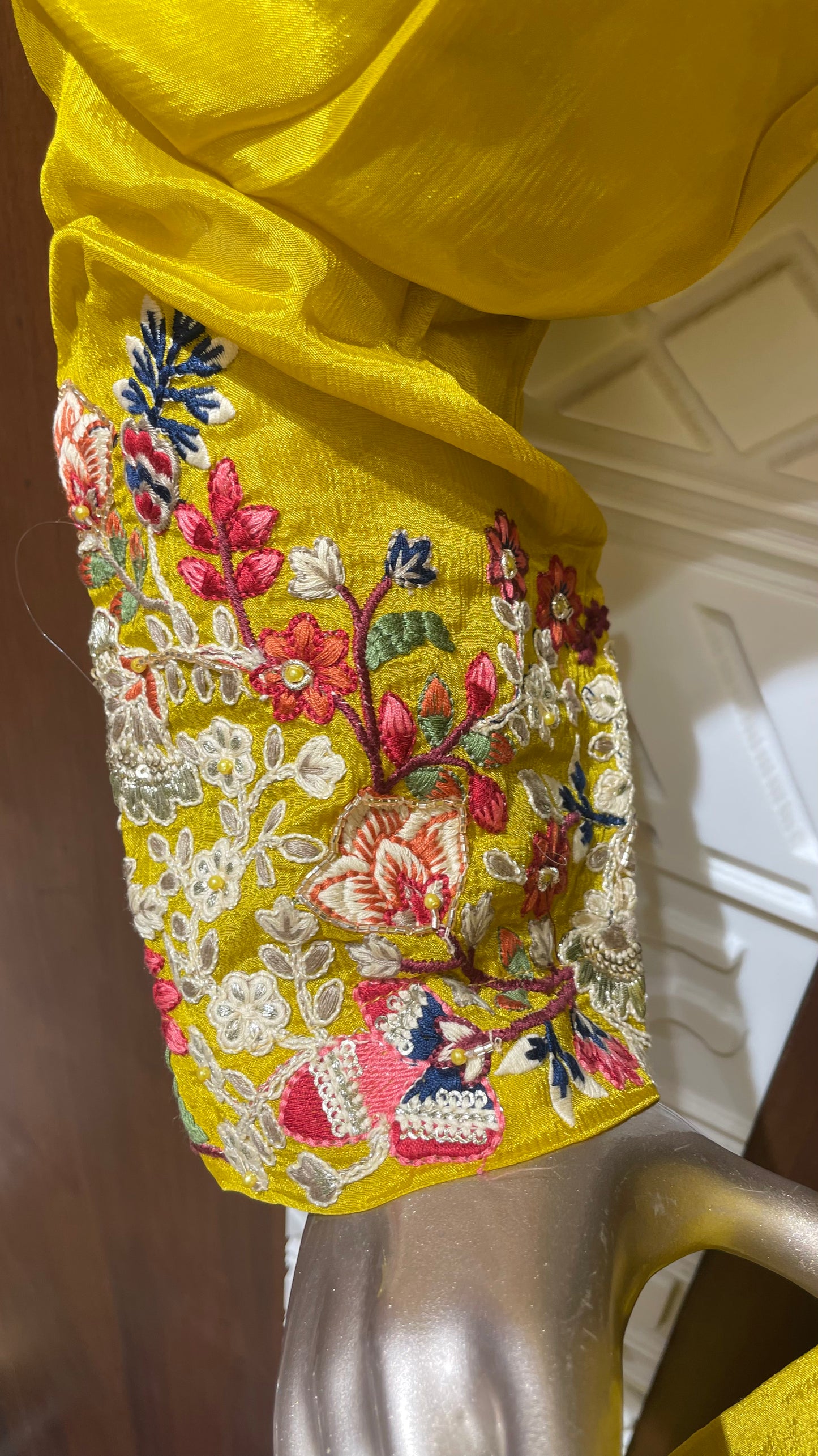 Yellow Floral Embroidered Pure chinnon Gharara Set β Sheetal Collection