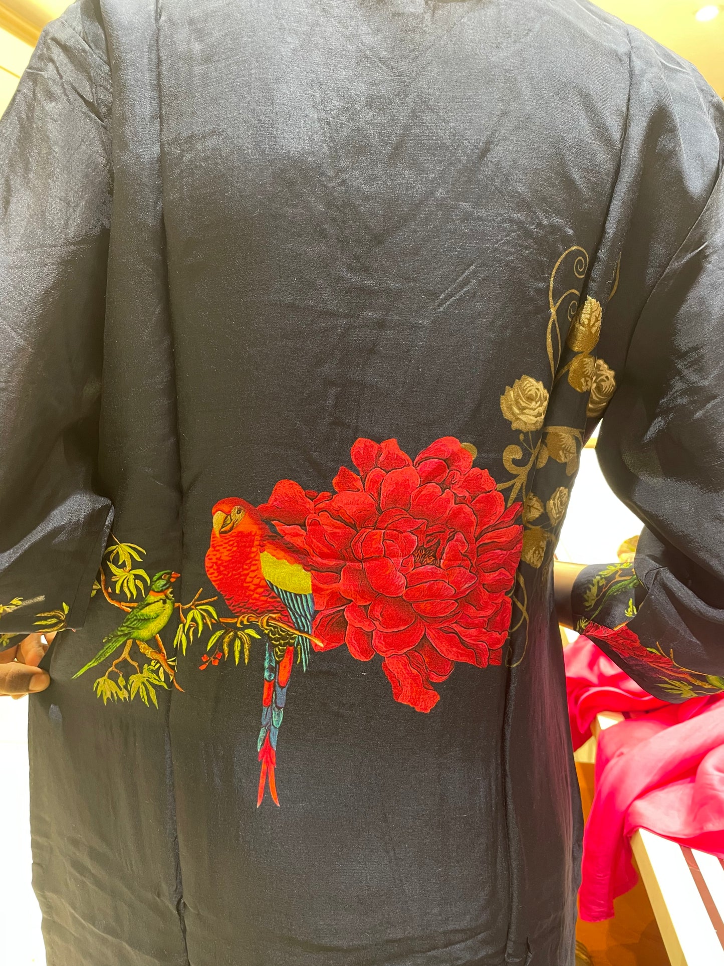 Navy Blue Floral Printed Silk 3 Piece Suit Set β Sheetal Collection