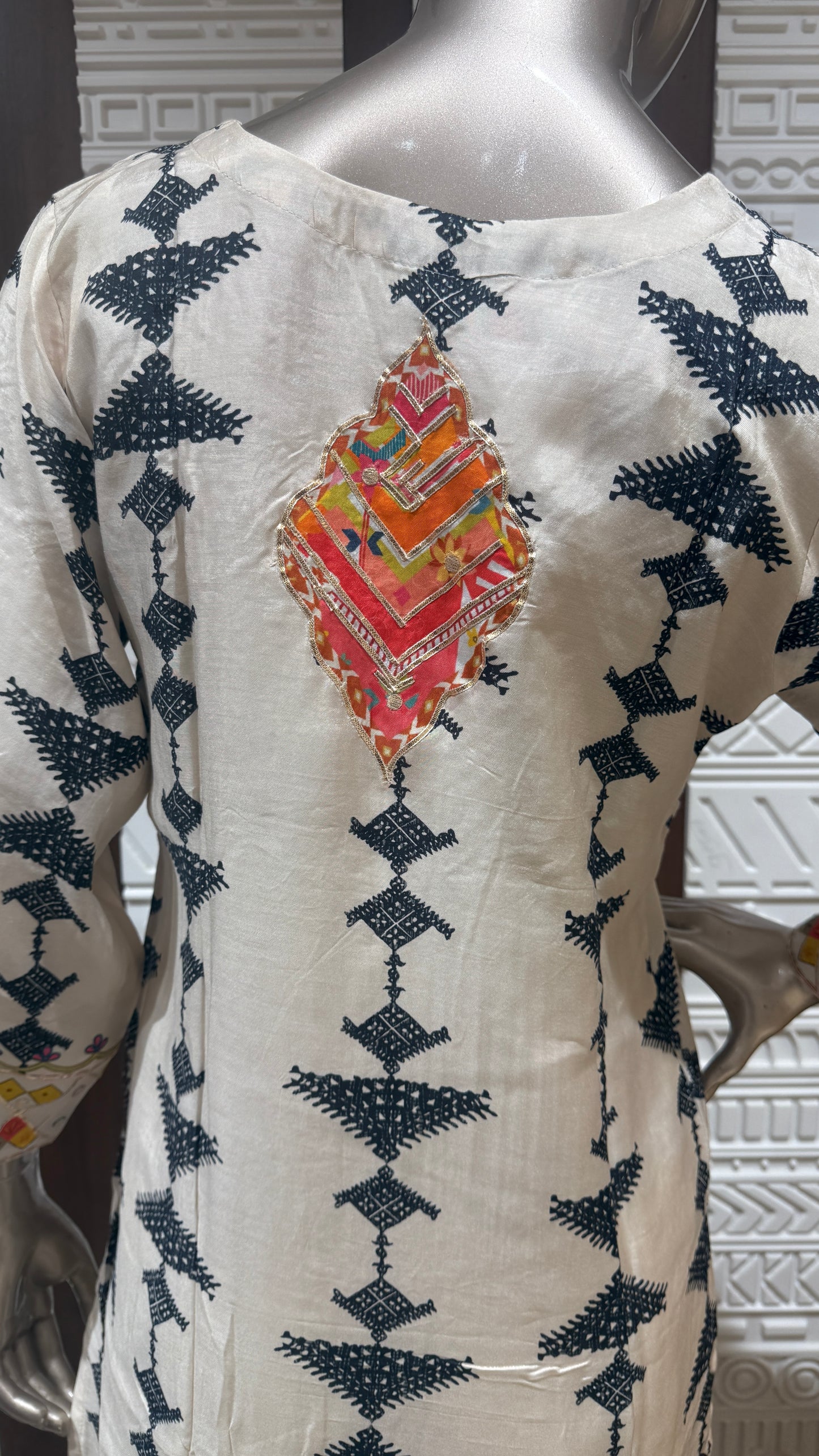 Off-White Block Printed Soft Slick Suit with Multicolor Dupatta โ Sheetal Collection