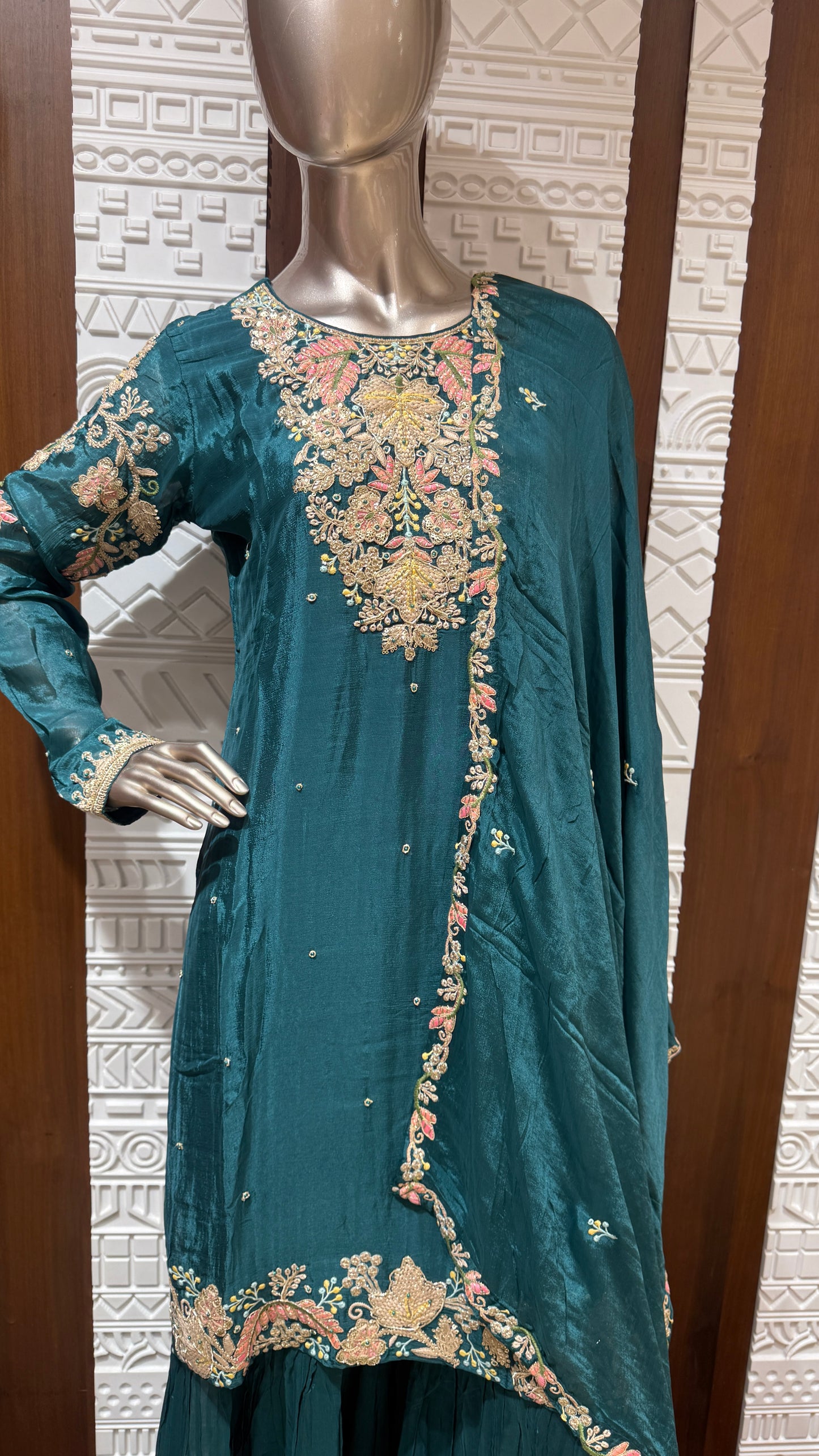 Sky Blue Banarasi Silk Sharara Set with Golden Embroidery โ Sheetal Collection