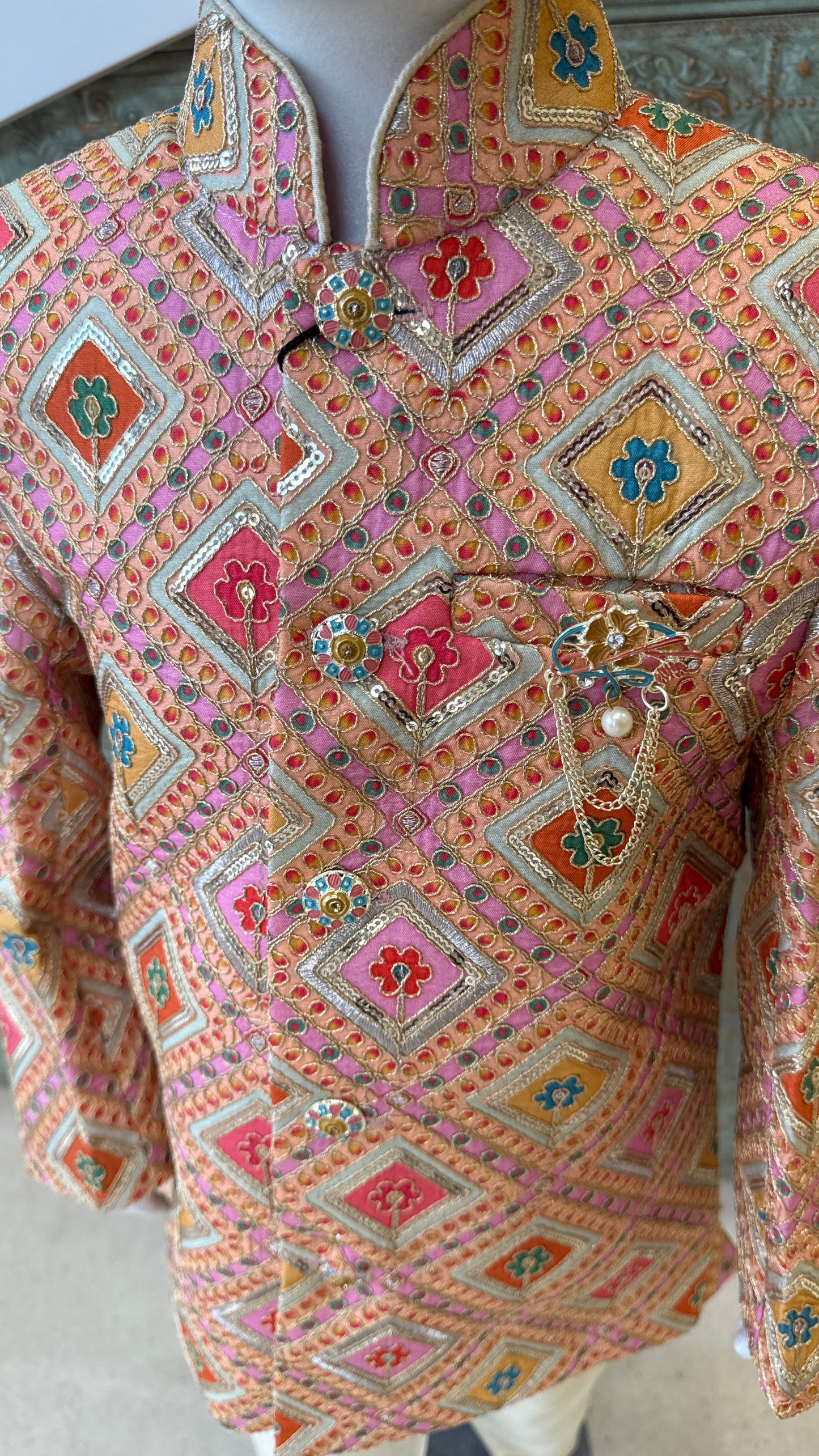 Multicolor Printed Indo-Western Jacket for Boys