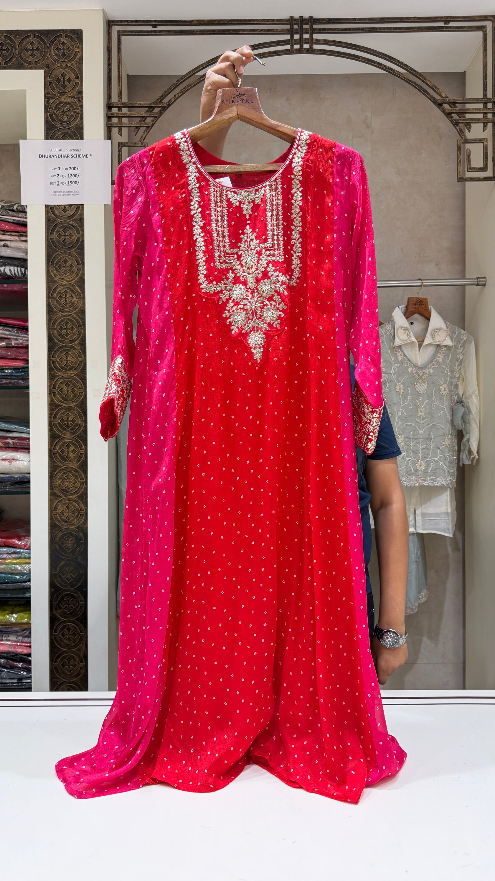 Red n Rani Chinon Suit