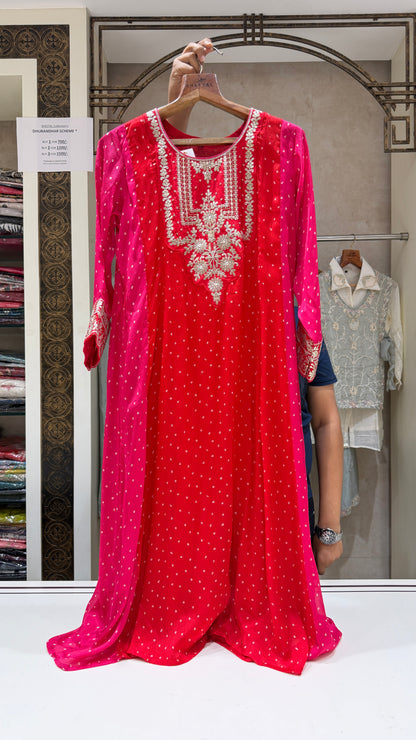 Red n Rani Chinon Suit