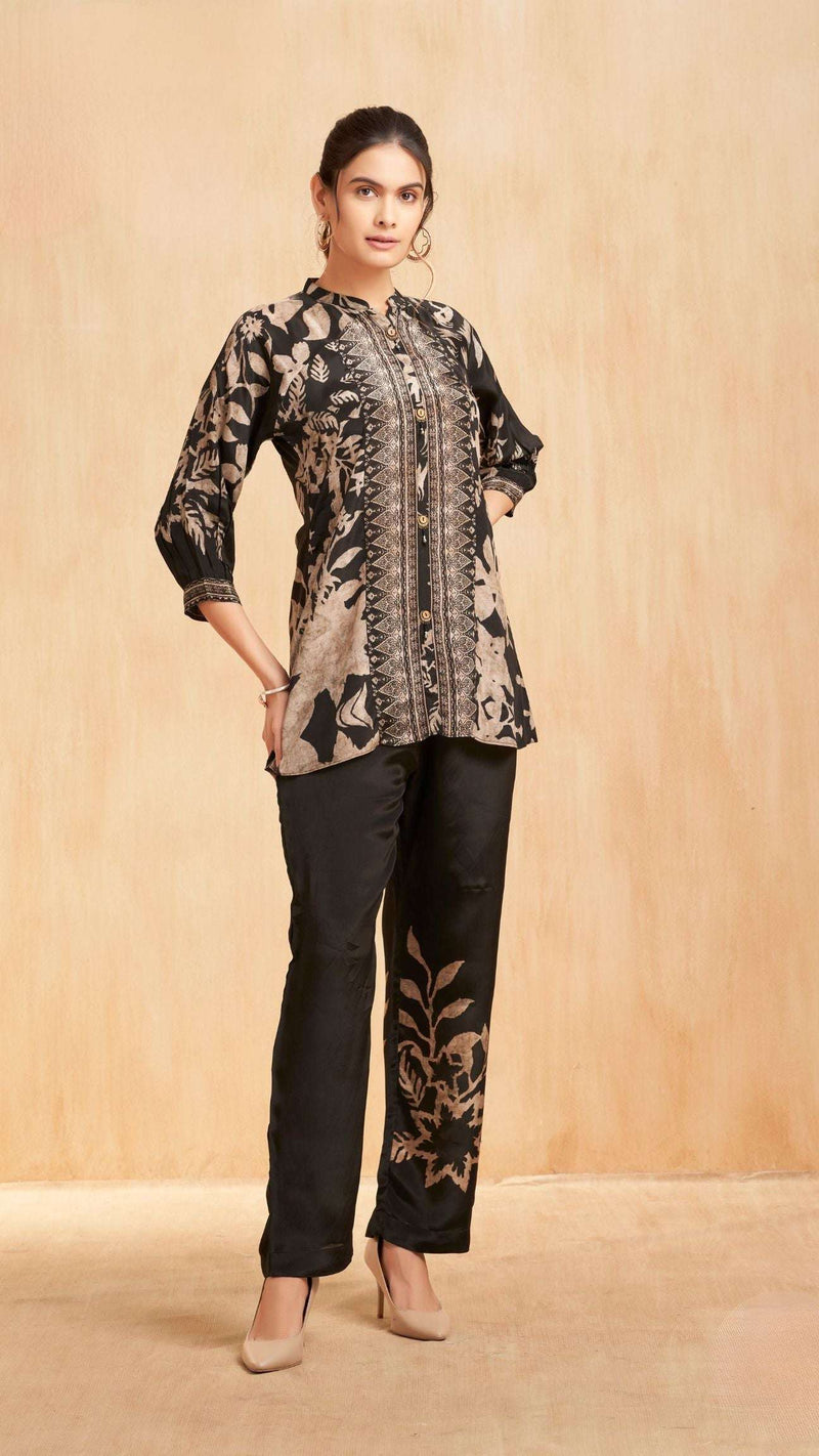 Black Floral Short Kurta Set