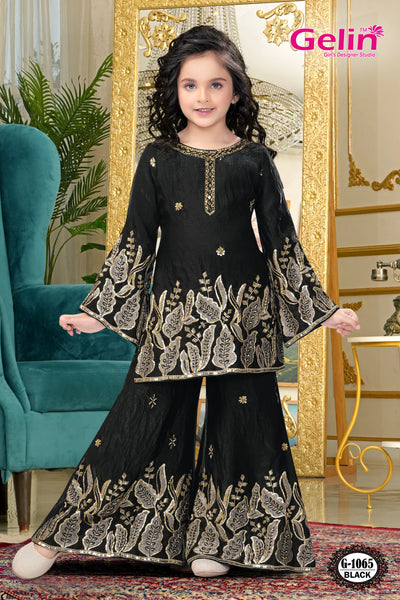 Girls Floral Embroidered Flared Sharara Set with Dupatta