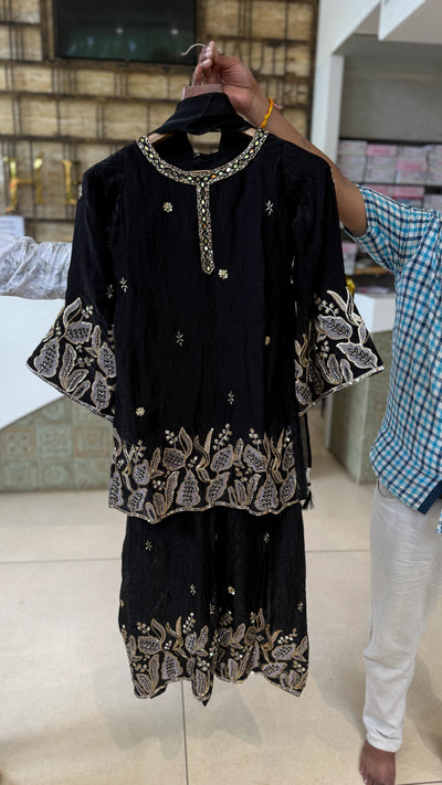Girls Floral Embroidered Flared Sharara Set with Dupatta
