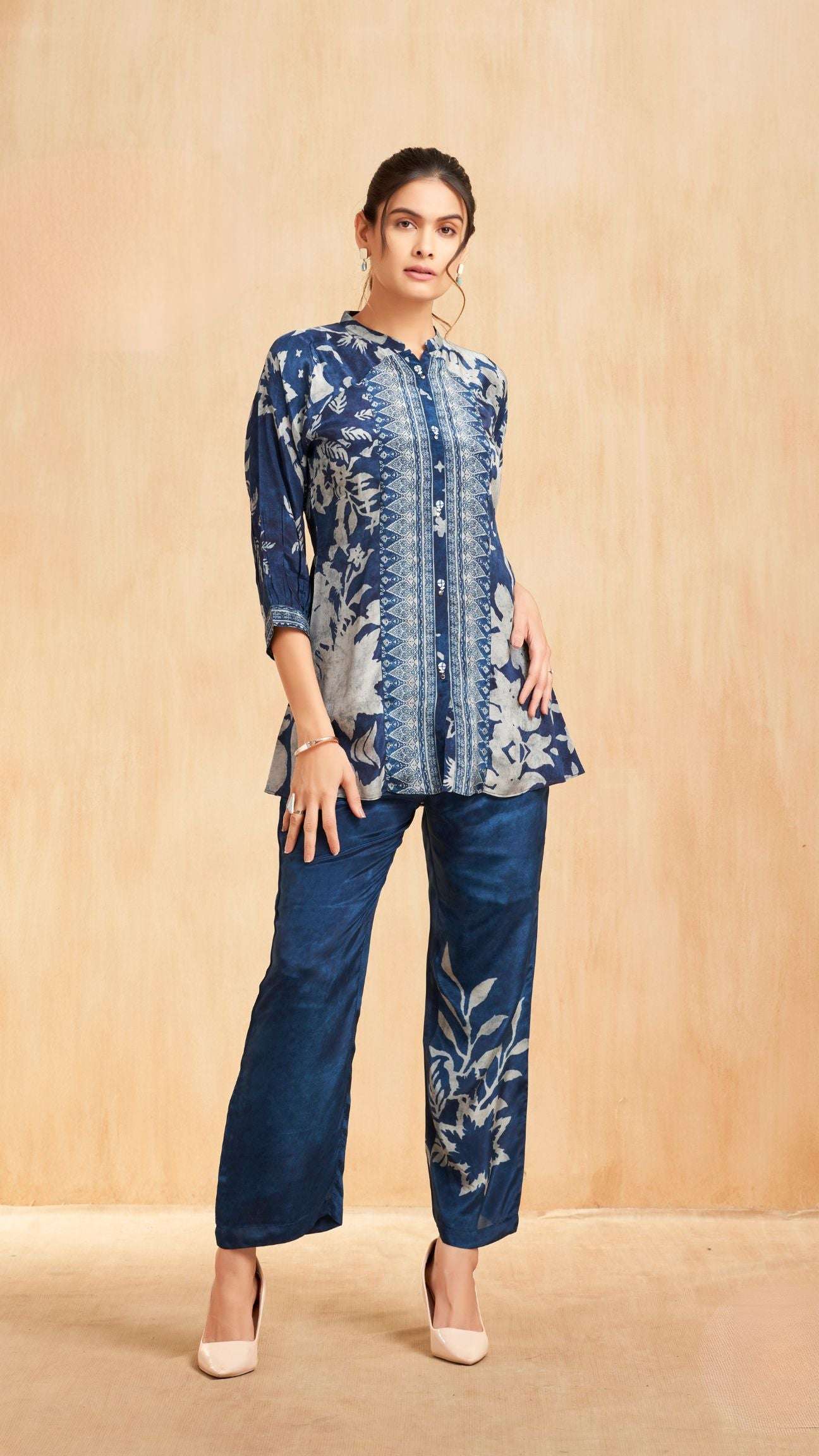 Blue Floral Short Kurta Set