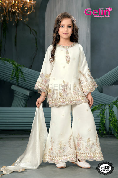 Girls Floral Embroidered Top Palazzo Set with Dupatta