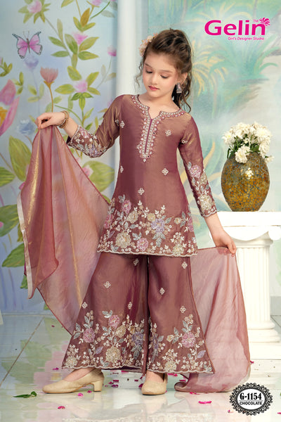 Girls Floral Embroidered Kurta Palazzo Set with Dupatta