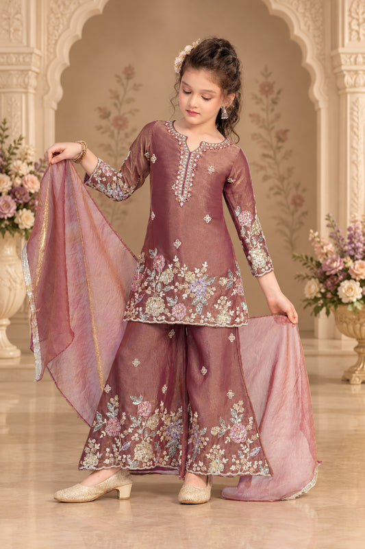 Girls Floral Embroidered Kurta Palazzo Set with Dupatta