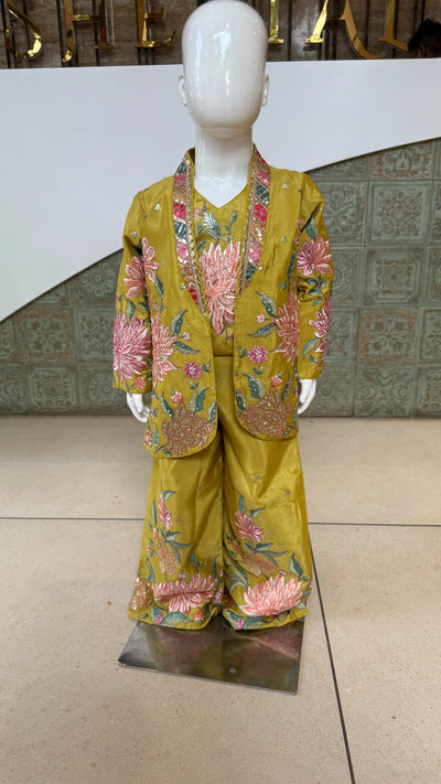 Girls Blooming Floral Jacket Palazzo Set