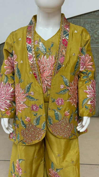 Girls Blooming Floral Jacket Palazzo Set