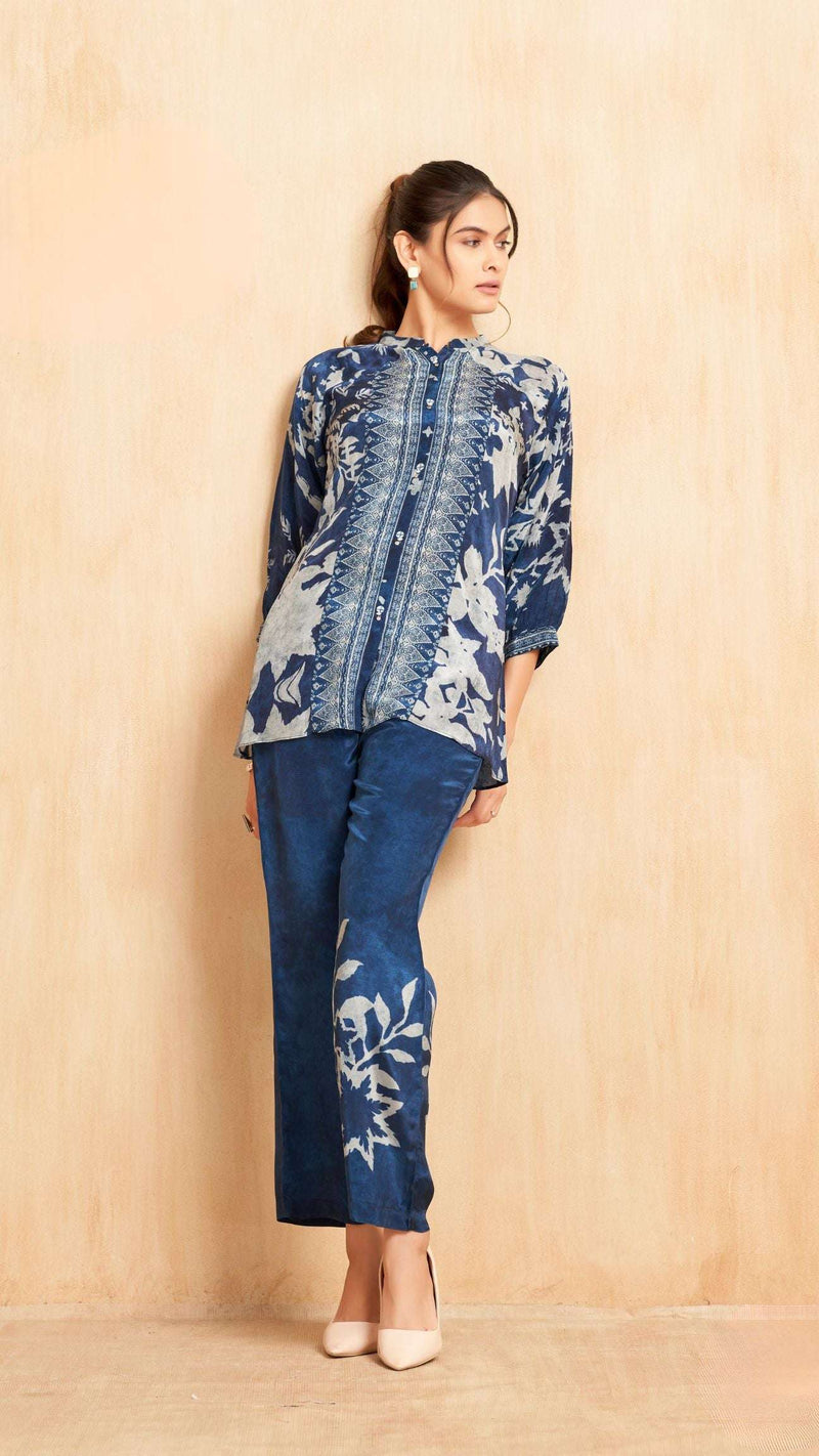 Blue Floral Short Kurta Set