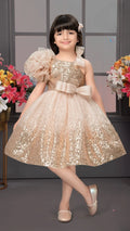 Fawne Sequin Off-Shoulder Dress with Bow Detail and Ruffle Trim for Girls