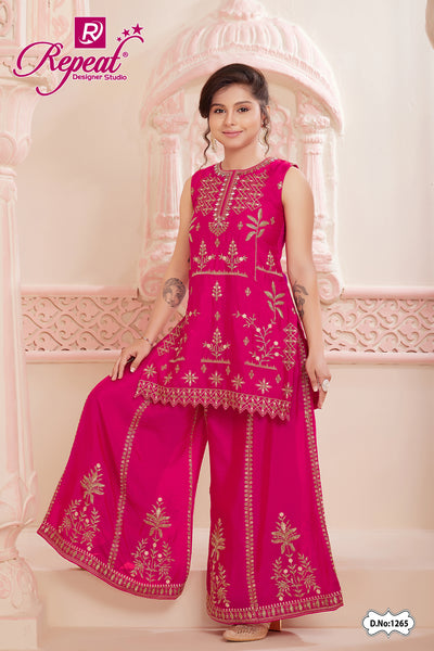 Girls Botanical Embroidered Flared Palazzo Set