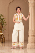 Girls Floral Embroidered Shirt Style Palazzo Set