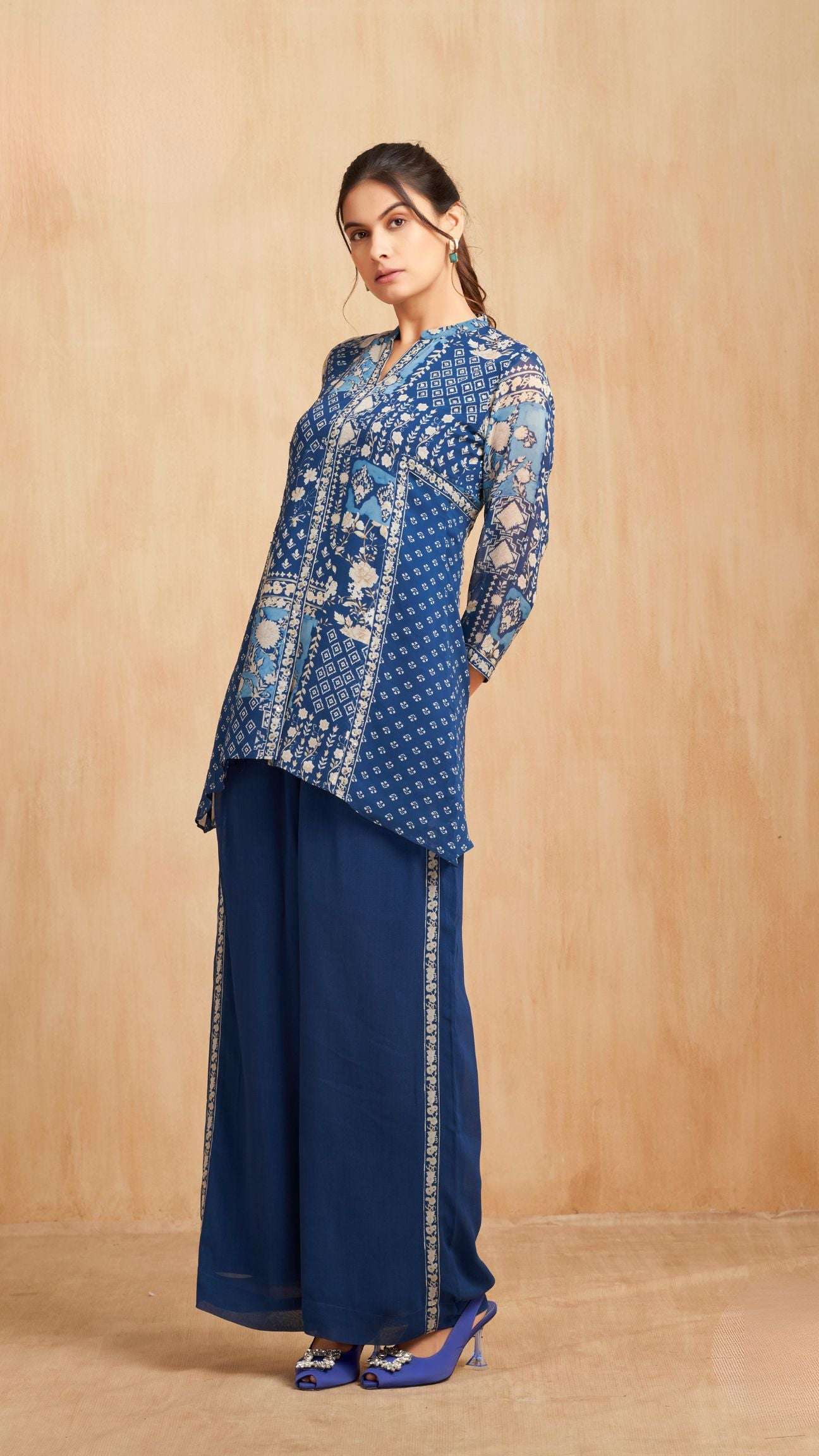 Blue Printed Kurta Pant Set