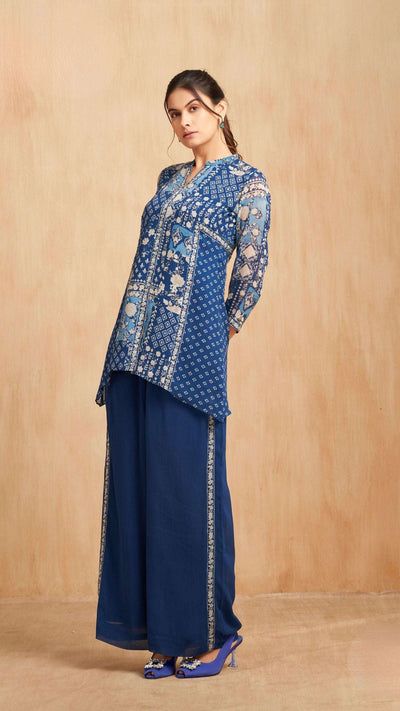 Blue Printed Kurta Pant Set