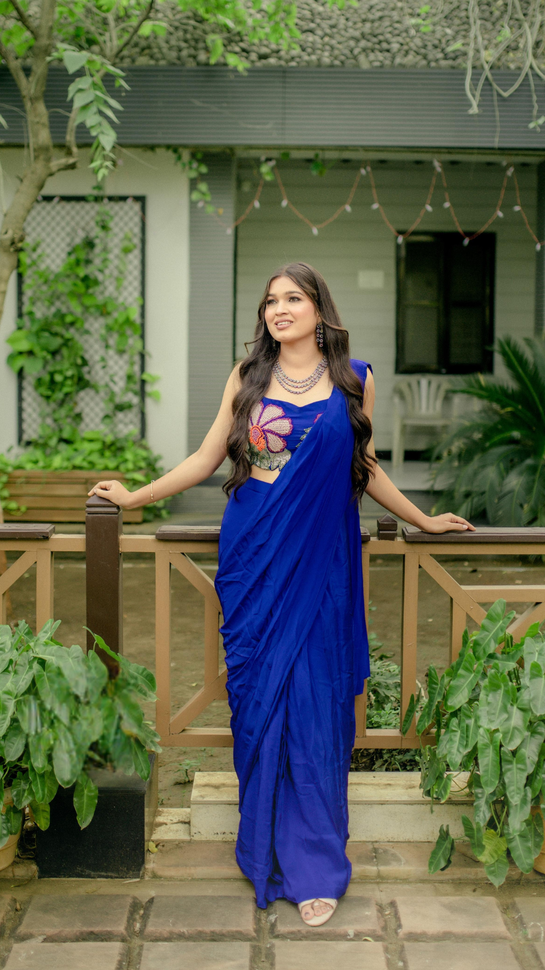 Royal Blue Embroidered Saree with Blouse