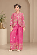 Girls Regal Floral Embroidered Jacket Palazzo Set