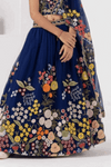 Navy Blue Floral Embroidered Kids Lehenga Choli with Dupatta