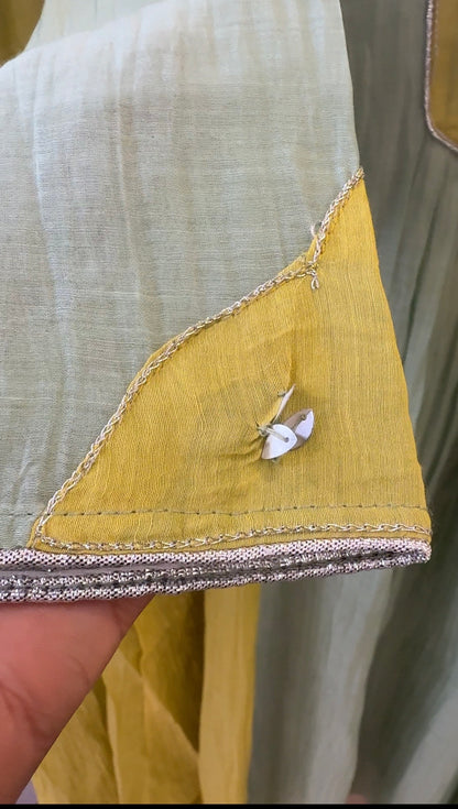 Mint Green and Yellow Mul chanderi Suit| Ready to Ship| Limited Sets