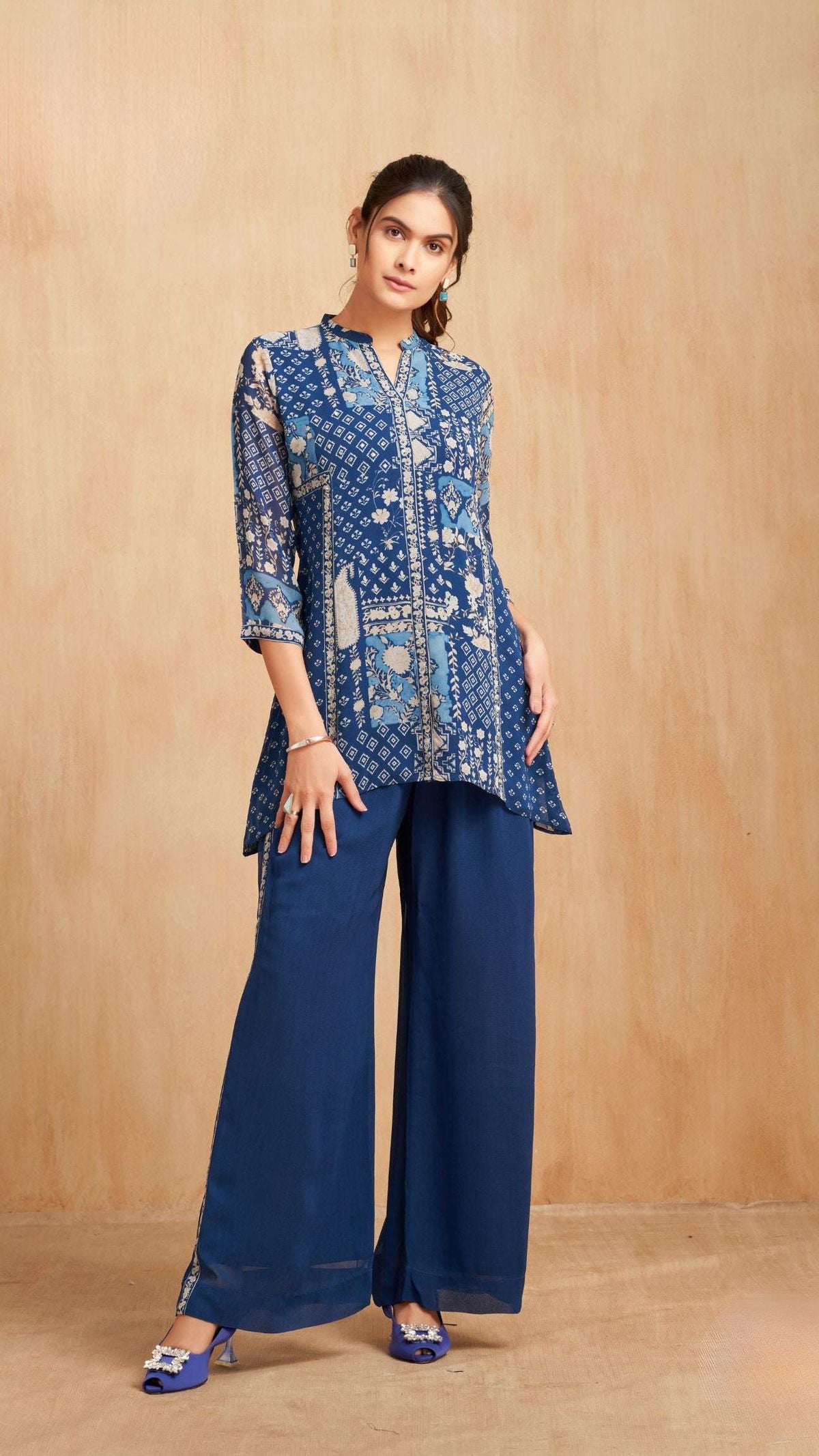 Blue Printed Kurta Pant Set