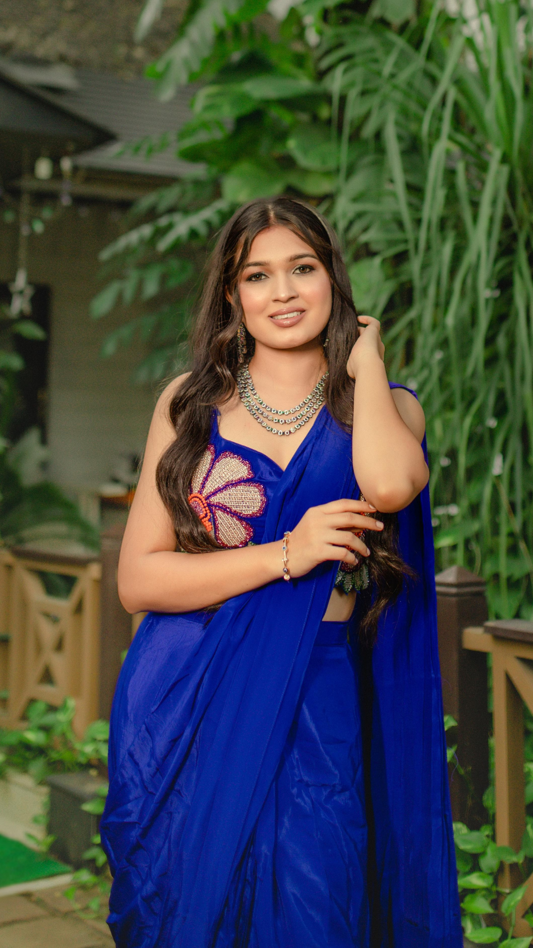Royal Blue Embroidered Saree with Blouse