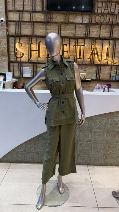 Green Cotton Linen Co ord Set