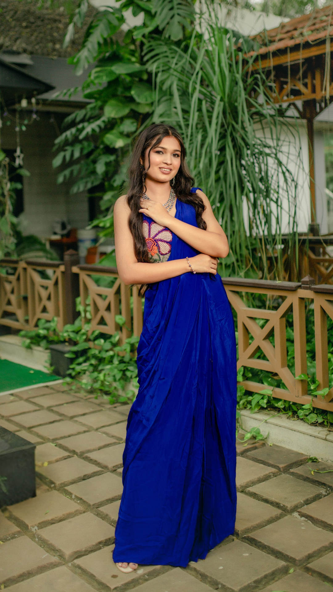 Royal Blue Embroidered Saree with Blouse
