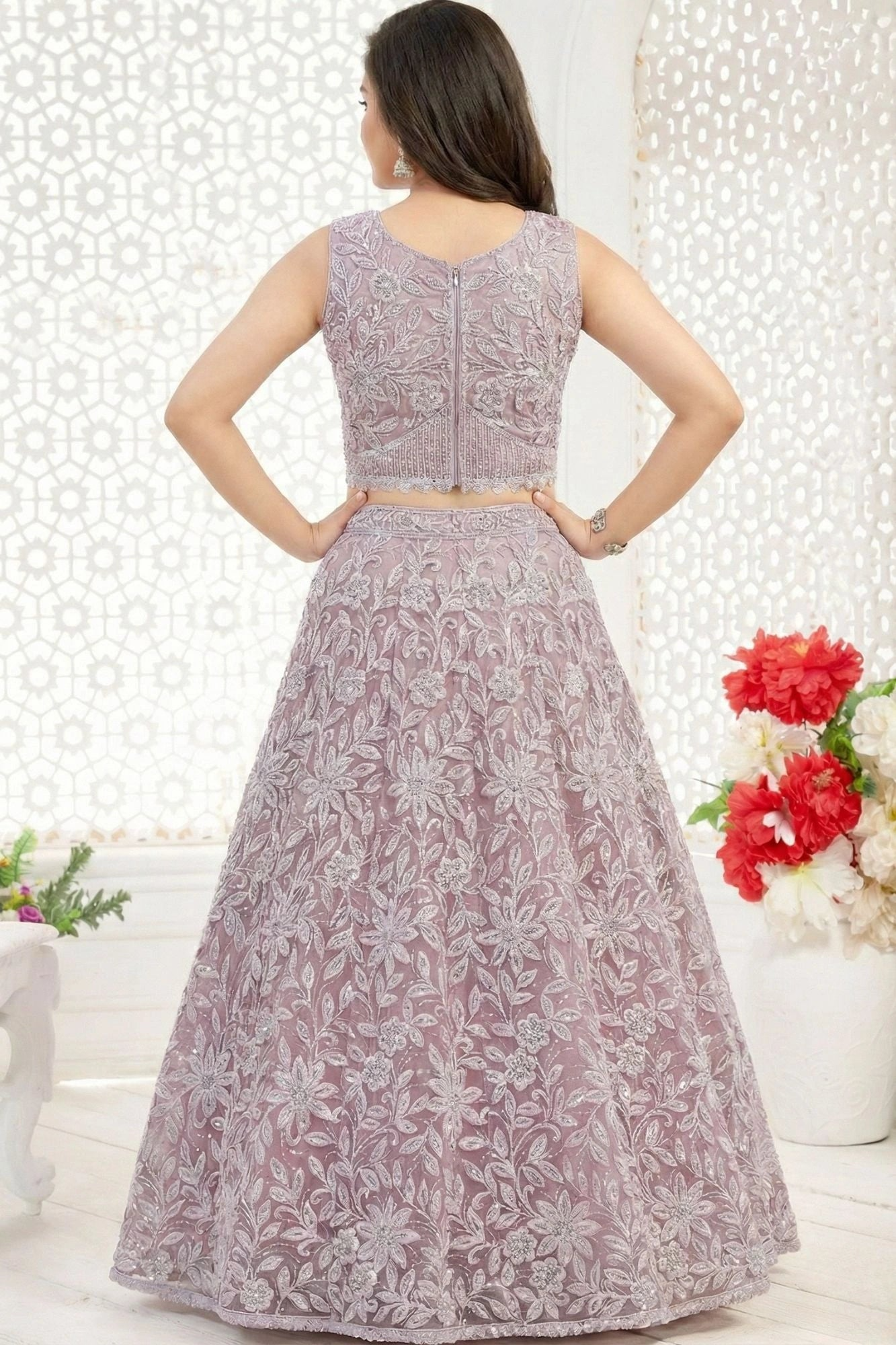 Lavender Purple Silver Embroidered Lehenga Choli Set for Women