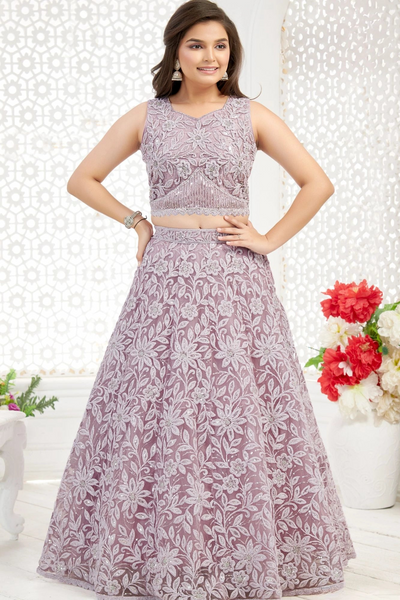 Lavender Purple Silver Embroidered Lehenga Choli Set for Women