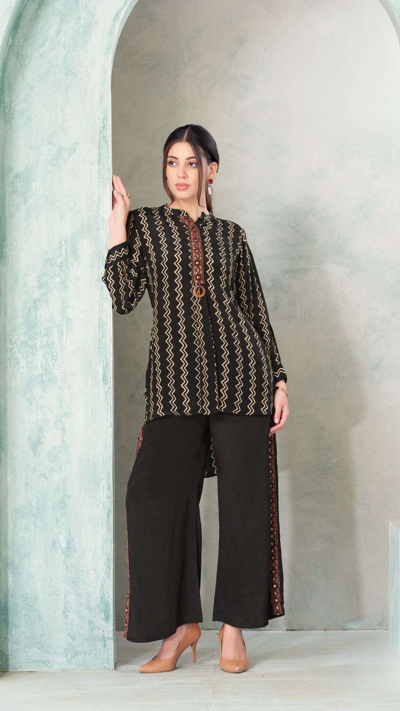 Black Zigzag Kurta Pant Set
