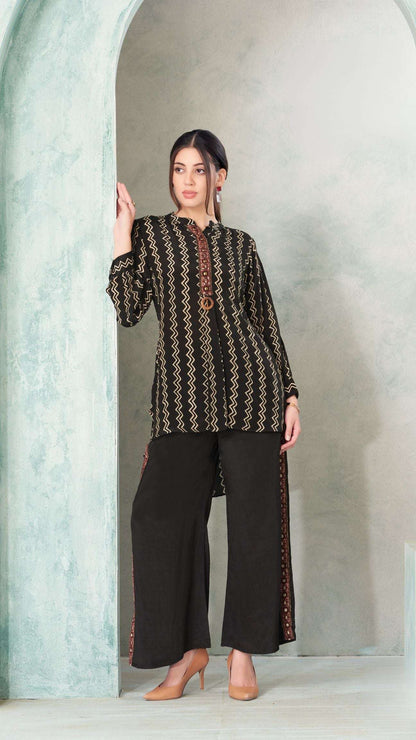 Black Zigzag Kurta Pant Set
