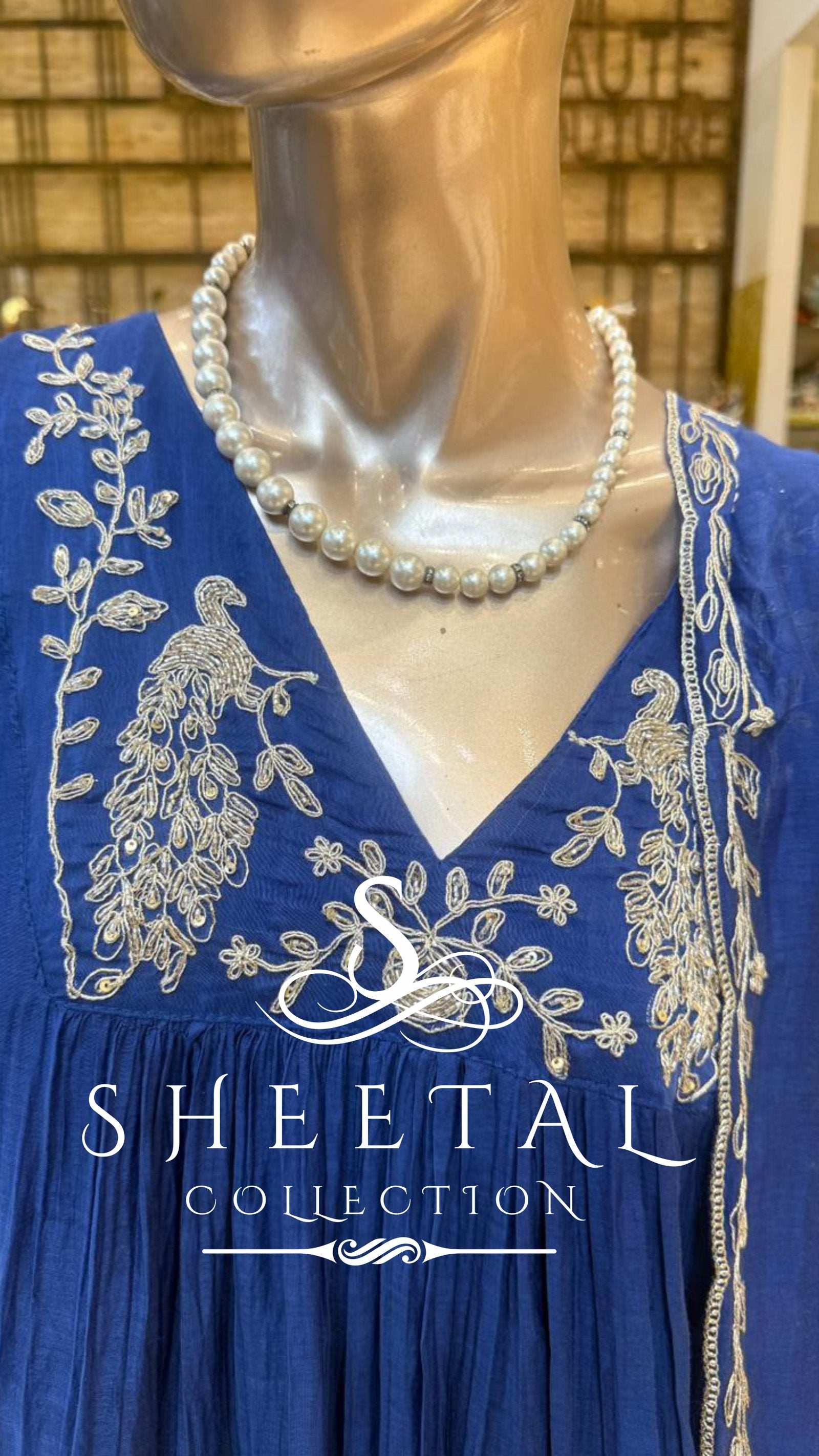 Royal Blue Mul chanderi Embroidered Kurta Set